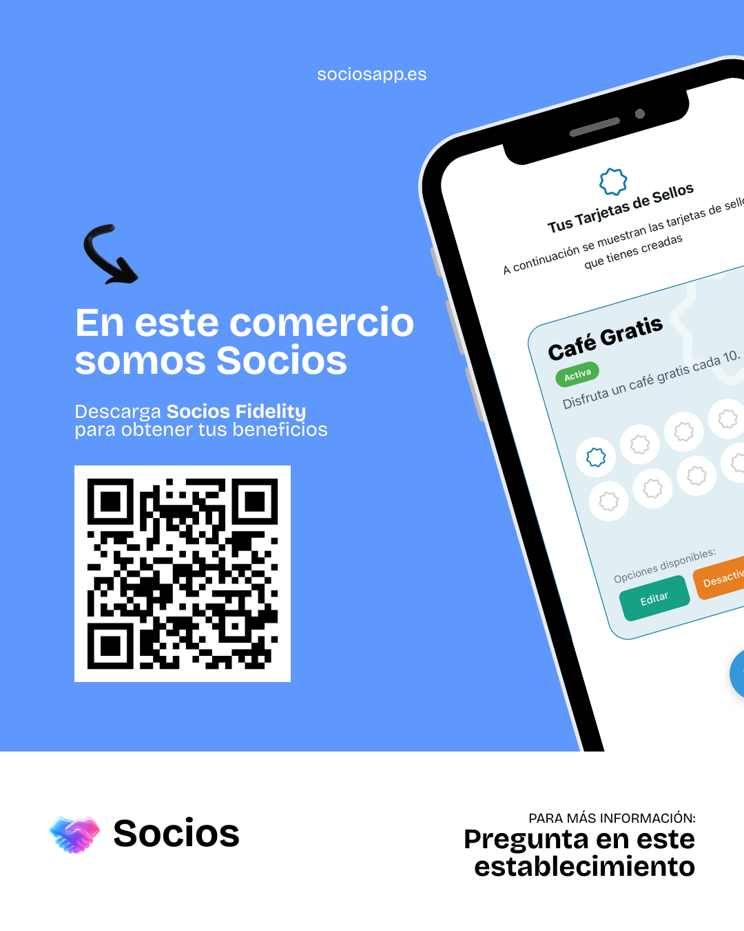 Póster Socios con código QR para descargar la app